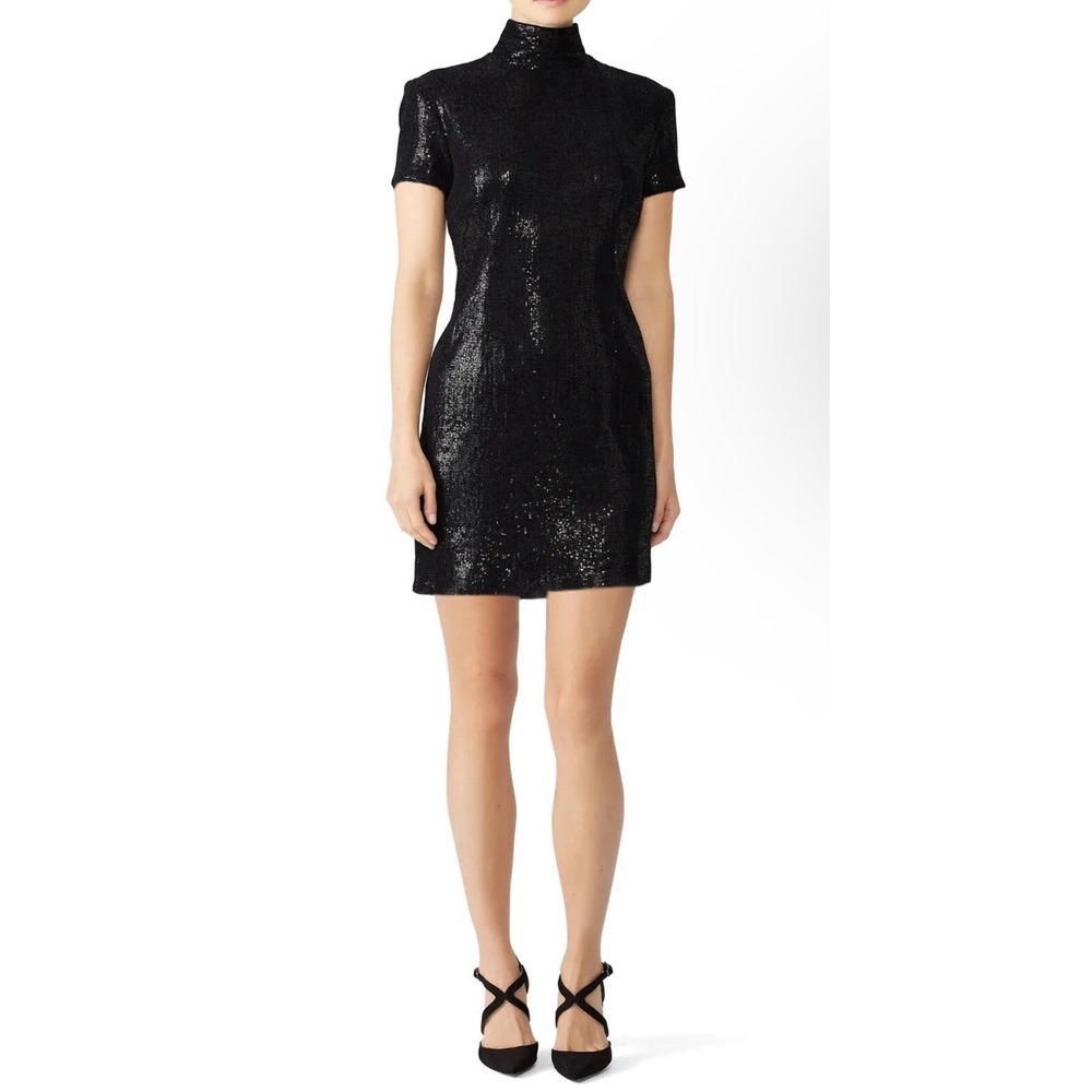 Haney Sequin Syd Sheath Black Mini Dress Short Sleeve Cocktail Formal Size 10
